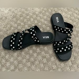 Black slip on Sandal with silver studs